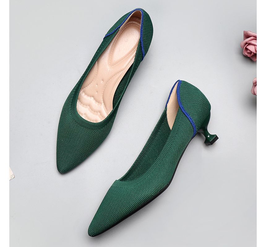 Pointy-Toe Kitten Knit Pumps Heel