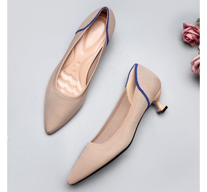 Pointy-Toe Kitten Knit Pumps Heel