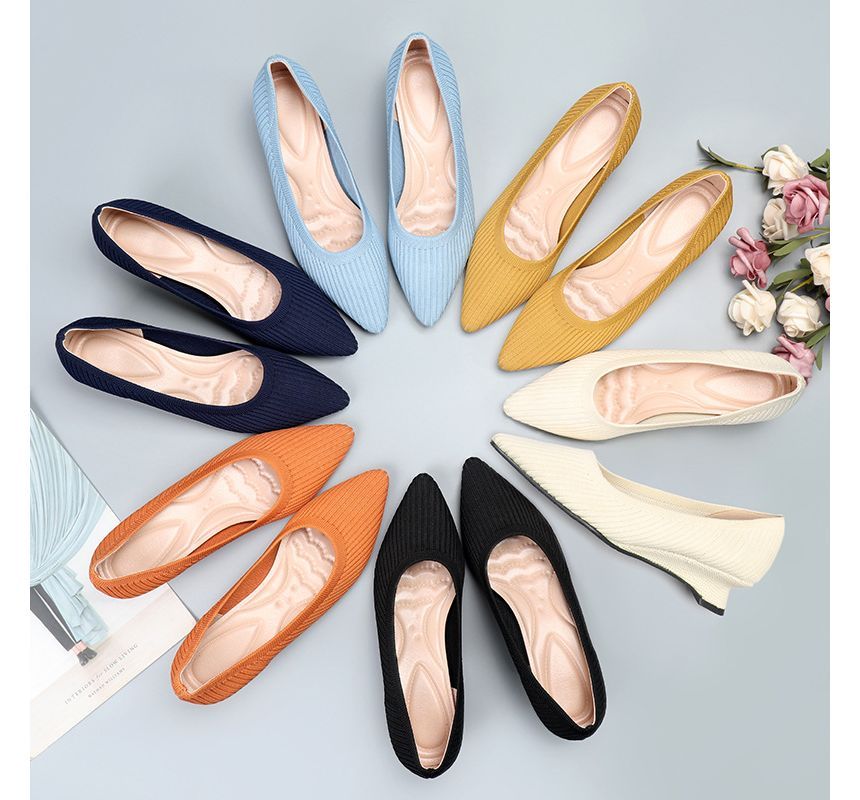 Wedge Knit Pumps Pointy-Toe Heel