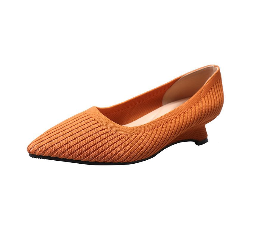 Wedge Knit Pumps Pointy-Toe Heel