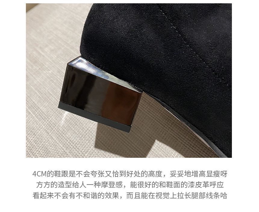 Heel Knee-High Boots Panel Quilted Block Square-Toe