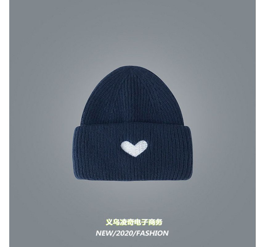 Heart Knit Embroidered Beanie