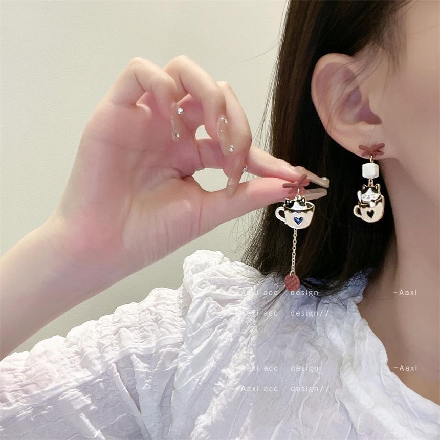 Asymmetrical Cat Drop Earring / Clip-On Earring