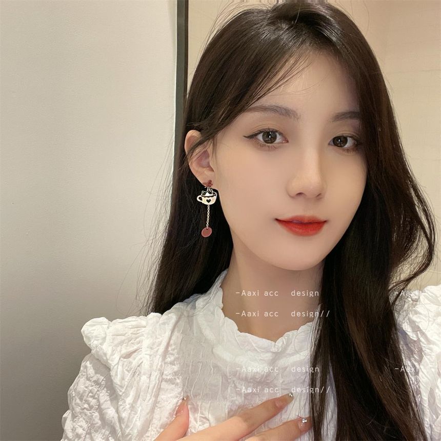 Asymmetrical Cat Drop Earring / Clip-On Earring