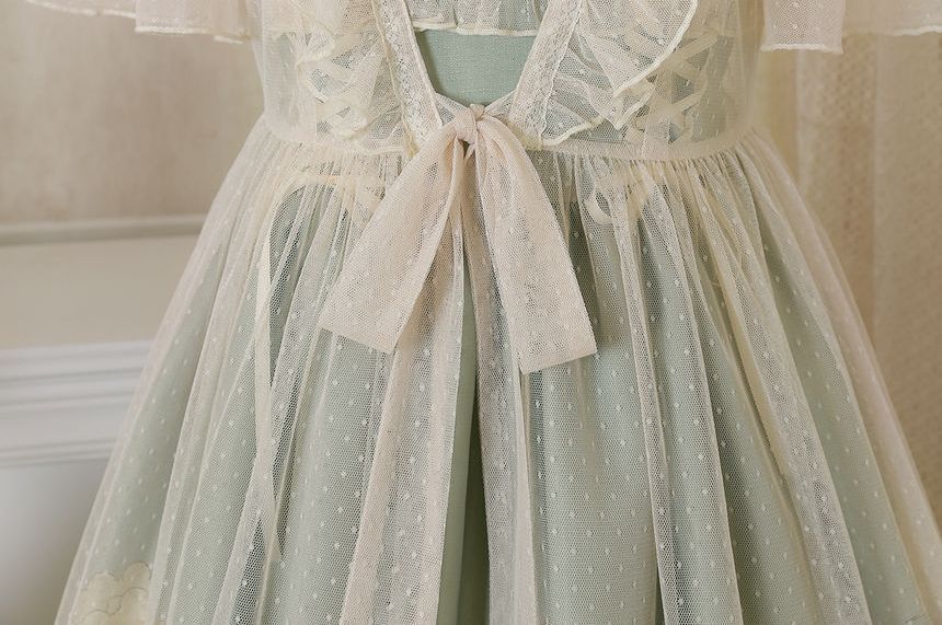 Robe Lolita mi-longue à bretelles larges et imprimé floral, coupe trapèze, chemisier à volants à manches courtes, ensemble