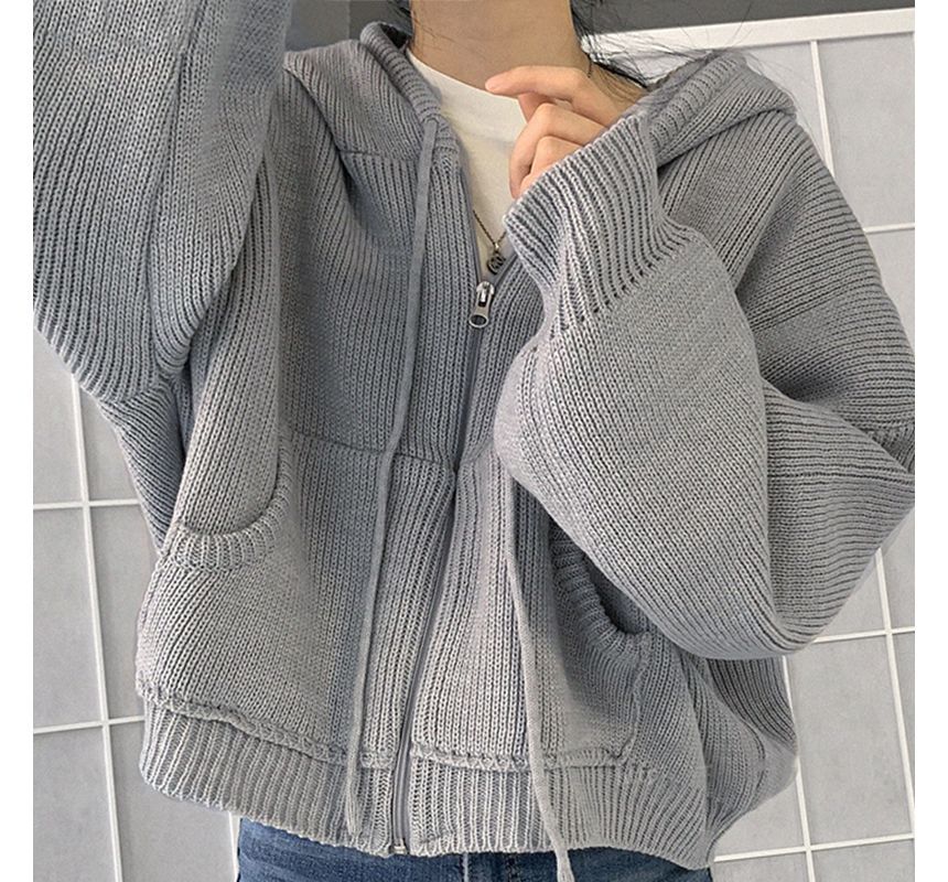 Plain Hooded Zip Cardigan