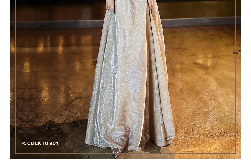 A-Line Glitter Dress Gown Shoulder Cocktail Off / Evening