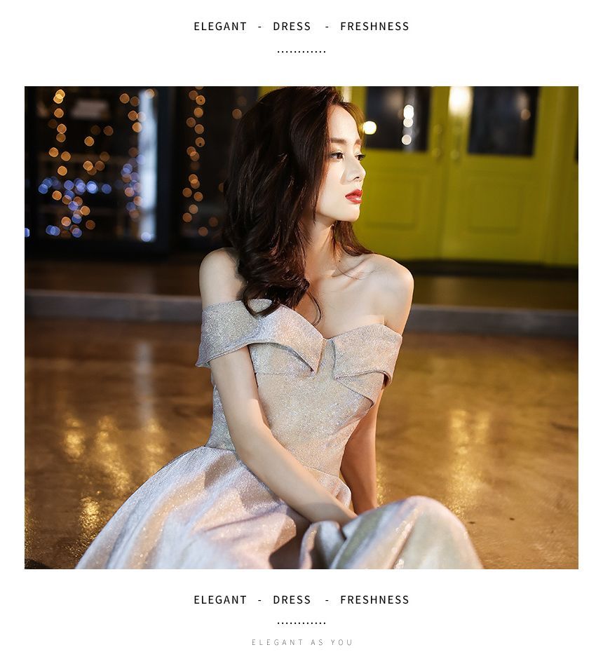 A-Line Glitter Dress Gown Shoulder Cocktail Off / Evening