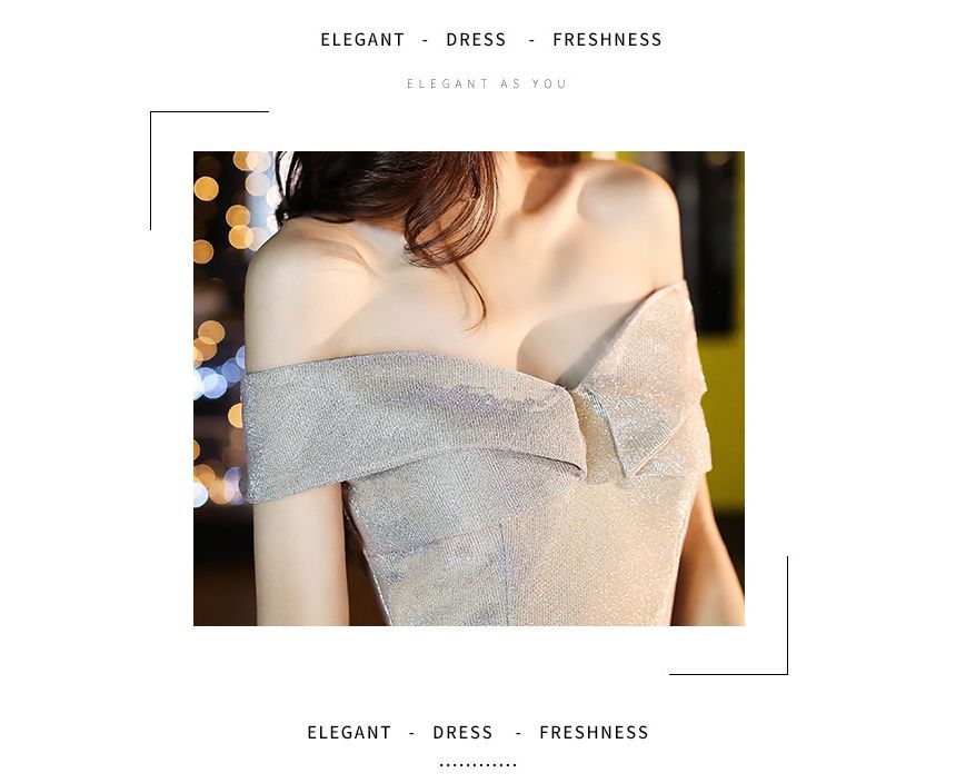 A-Line Glitter Dress Gown Shoulder Cocktail Off / Evening