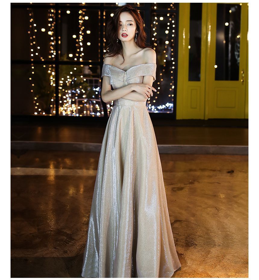 A-Line Glitter Dress Gown Shoulder Cocktail Off / Evening