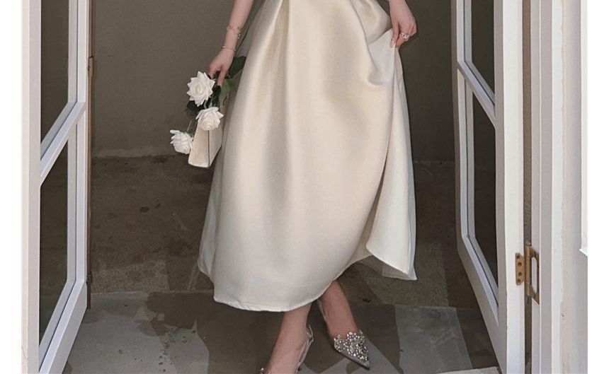 Slim-Fit Midi Plain Dress Strap Spaghetti