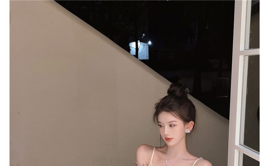 Slim-Fit Midi Plain Dress Strap Spaghetti