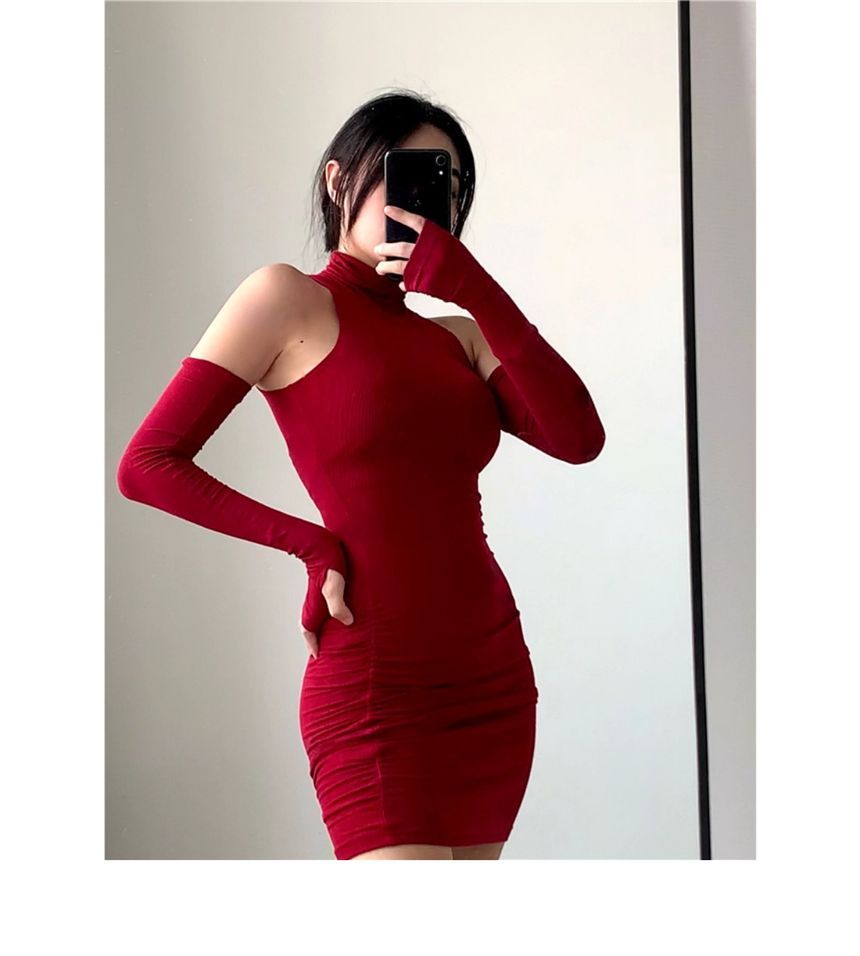 Sleeves Mini Turtleneck With Arm Dress Sleeveless Plain