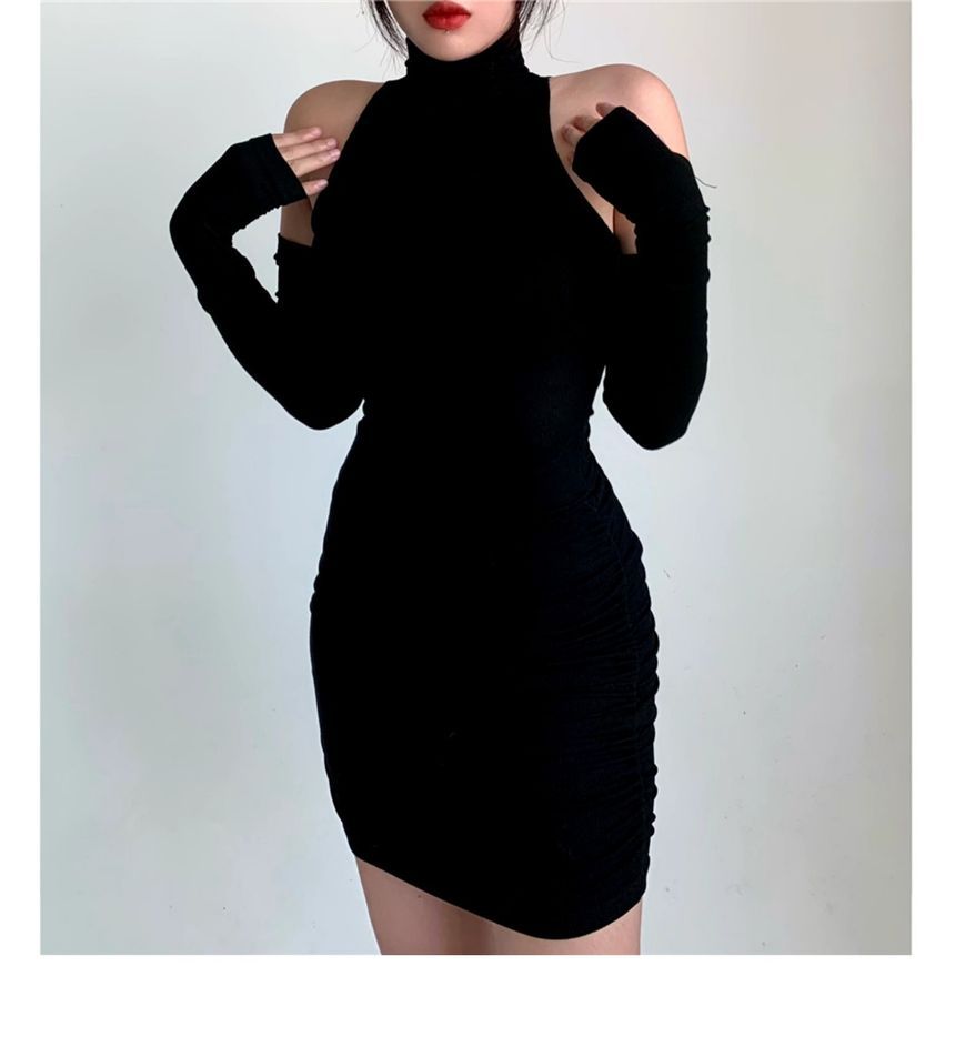 Sleeves Mini Turtleneck With Arm Dress Sleeveless Plain