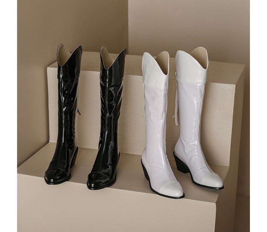 Pointed Heel Boots Tall Chunky