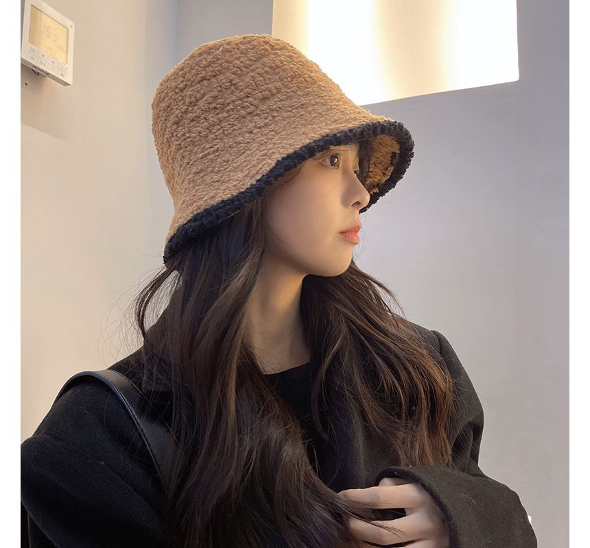 Bucket Trim Shearling Contrast Faux Hat