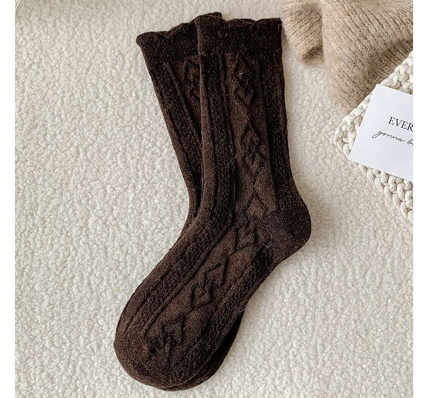 Plain Cable Knit Short Socks Set