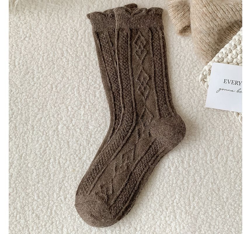 Plain Cable Knit Short Socks Set