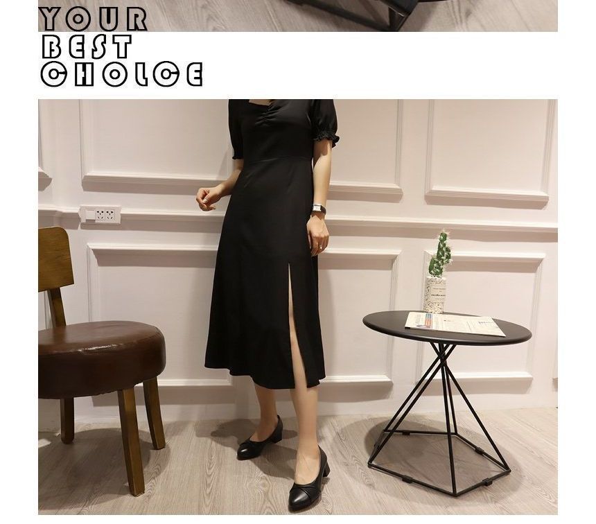 Chunky Faux Leather Heel Pumps