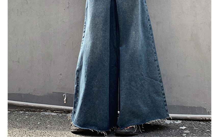 High Waist Washed Fray Hem Maxi Denim Skirt