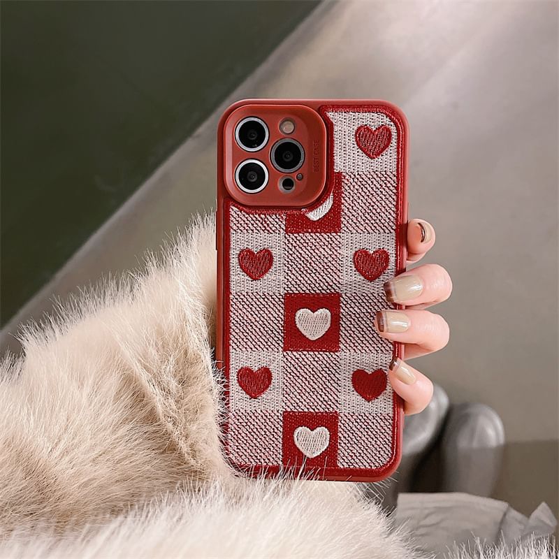Print Plaid Heart Phone Case
