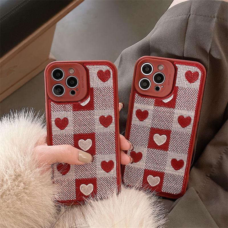 Print Plaid Heart Phone Case