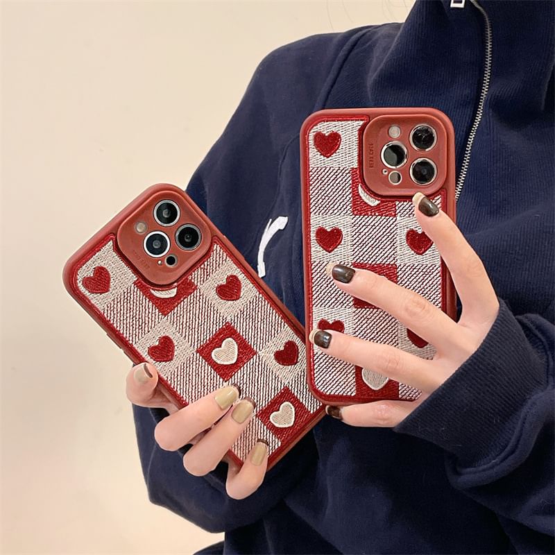 Print Plaid Heart Phone Case