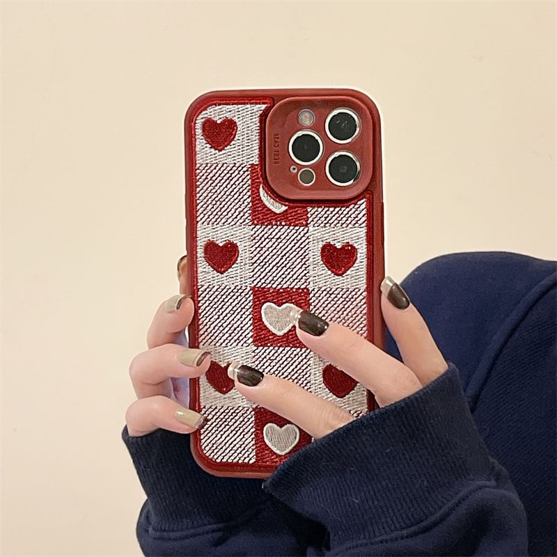 Print Plaid Heart Phone Case