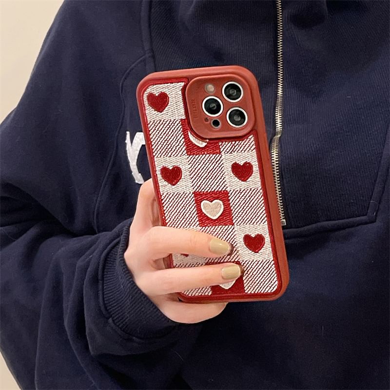 Print Plaid Heart Phone Case