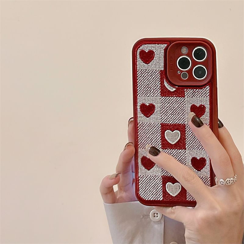 Print Plaid Heart Phone Case