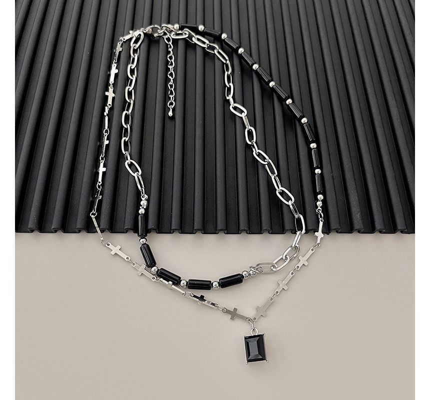 Layered Rhinestone Necklace Crisscross