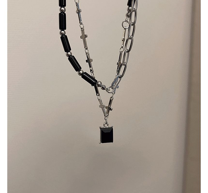 Layered Rhinestone Necklace Crisscross