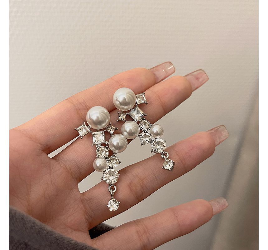 Drop Earring Faux Pearl Rhinestone