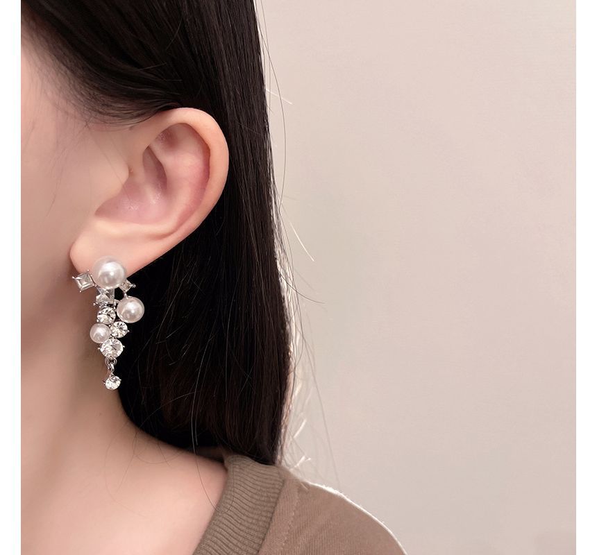Drop Earring Faux Pearl Rhinestone
