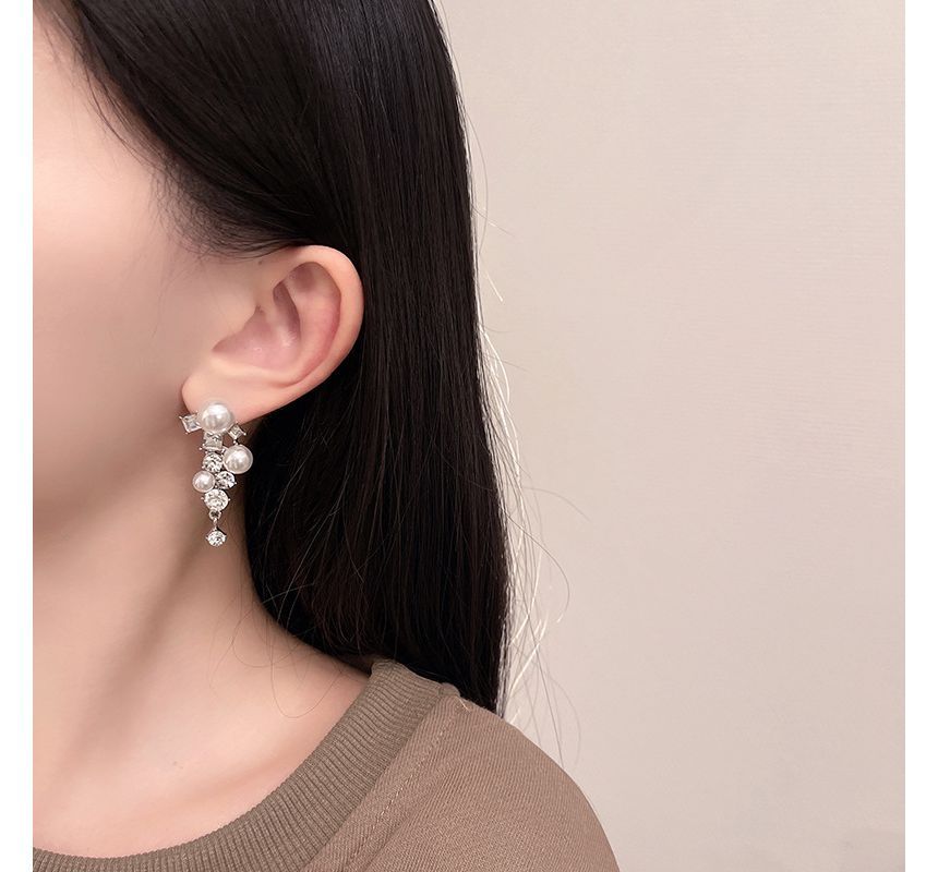 Drop Earring Faux Pearl Rhinestone
