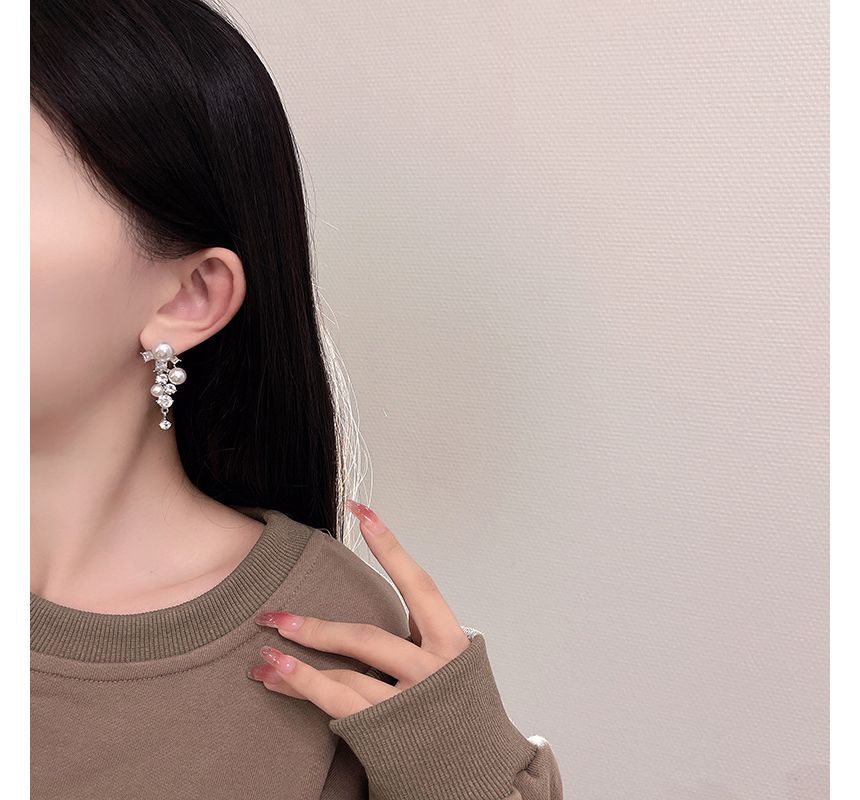 Drop Earring Faux Pearl Rhinestone