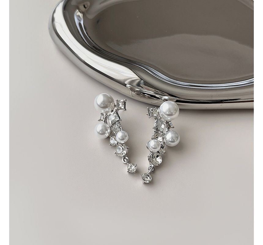 Drop Earring Faux Pearl Rhinestone