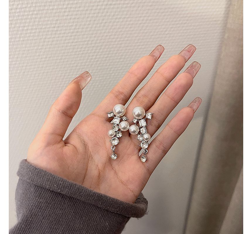 Drop Earring Faux Pearl Rhinestone