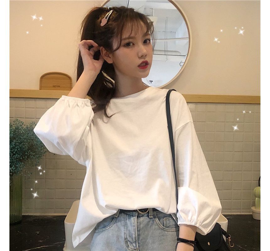 T-Shirt Neck Oversized Round Long-Sleeve Plain
