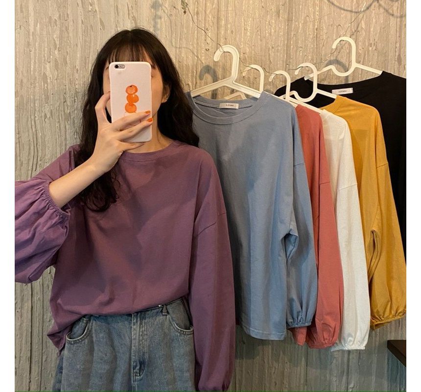T-Shirt Neck Oversized Round Long-Sleeve Plain