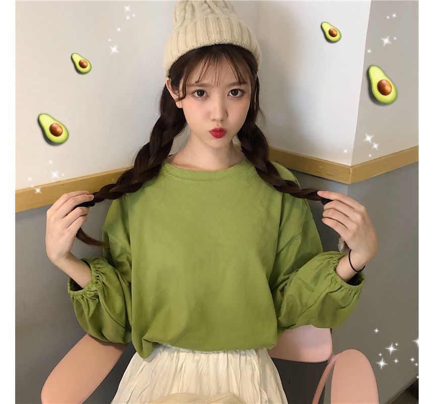 T-Shirt Neck Oversized Round Long-Sleeve Plain