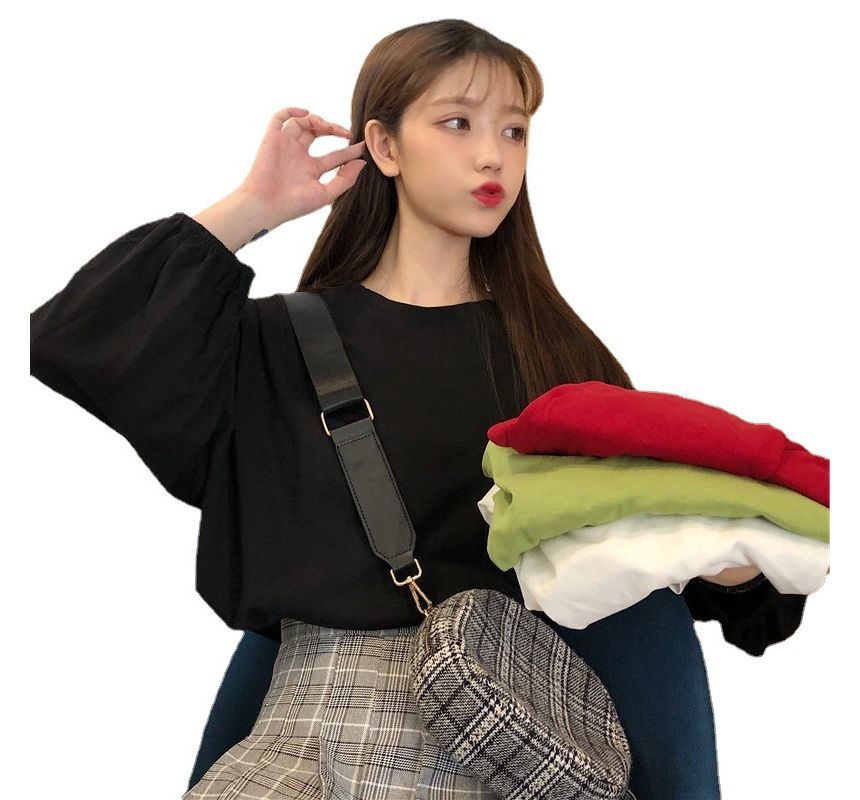 T-Shirt Neck Oversized Round Long-Sleeve Plain