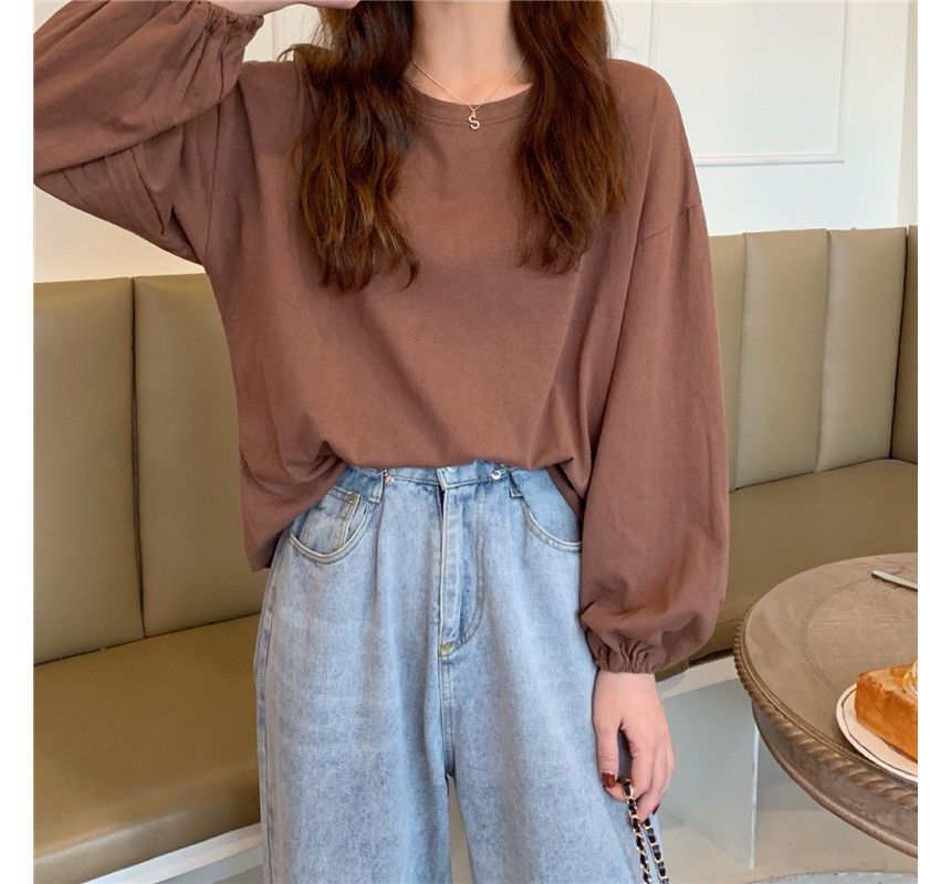 T-Shirt Neck Oversized Round Long-Sleeve Plain