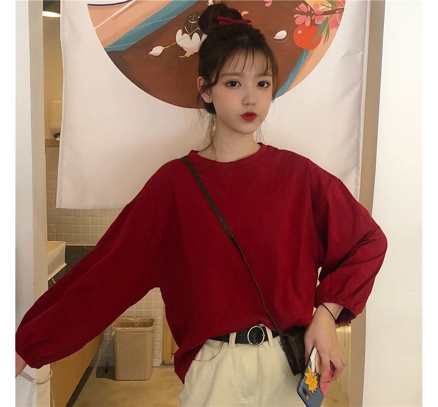 T-Shirt Neck Oversized Round Long-Sleeve Plain