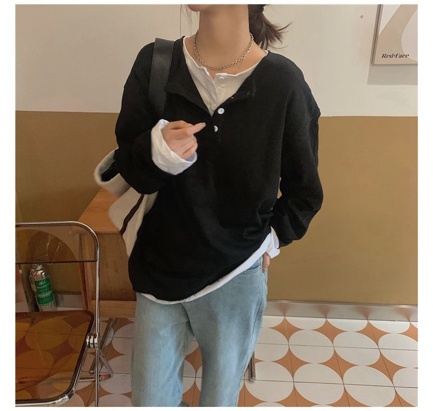 Mock Long-Sleeve T-Shirt Two-Piece Henley