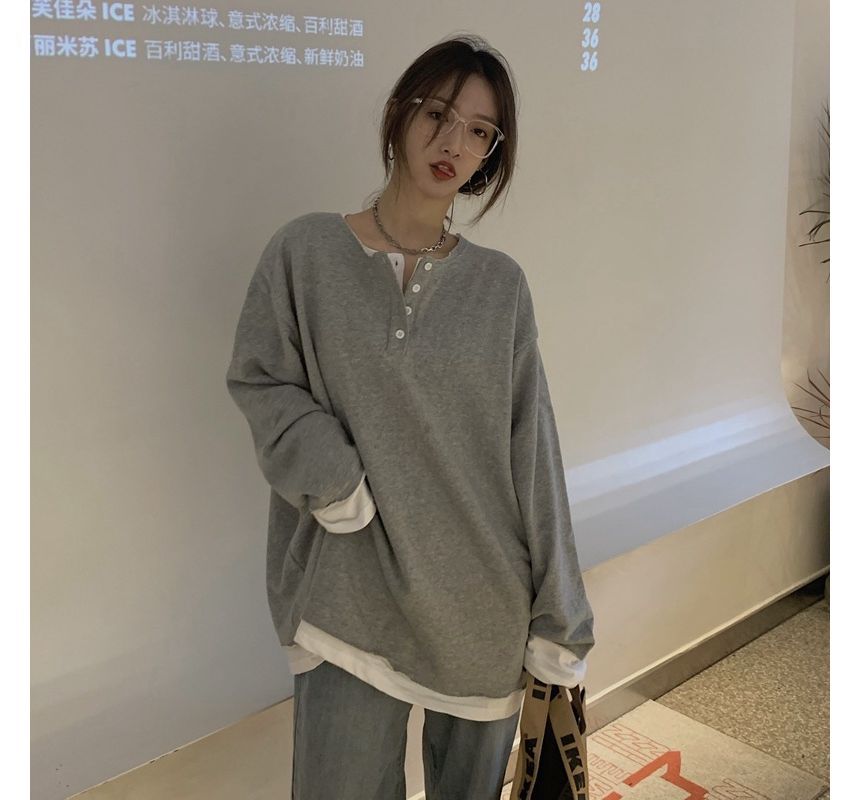 Mock Long-Sleeve T-Shirt Two-Piece Henley