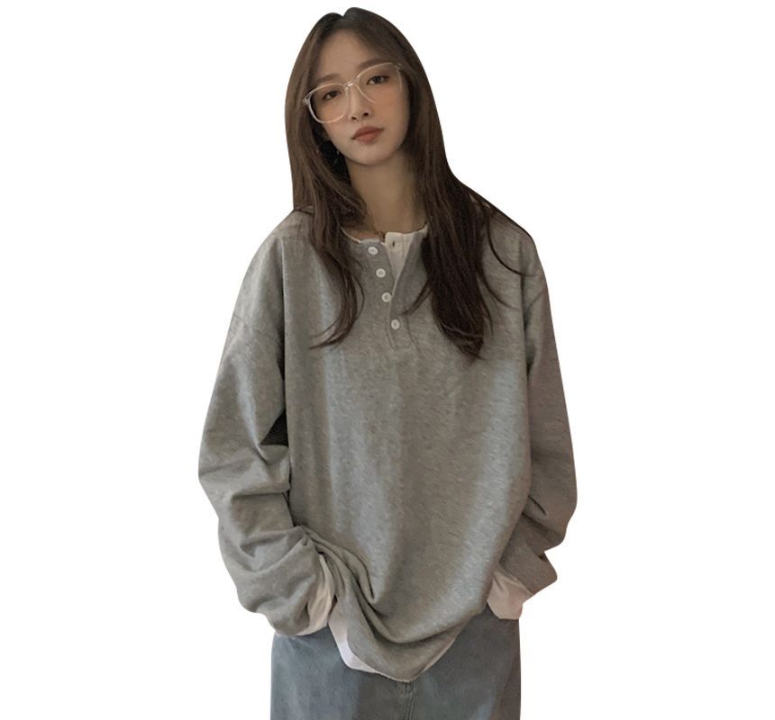 Mock Long-Sleeve T-Shirt Two-Piece Henley