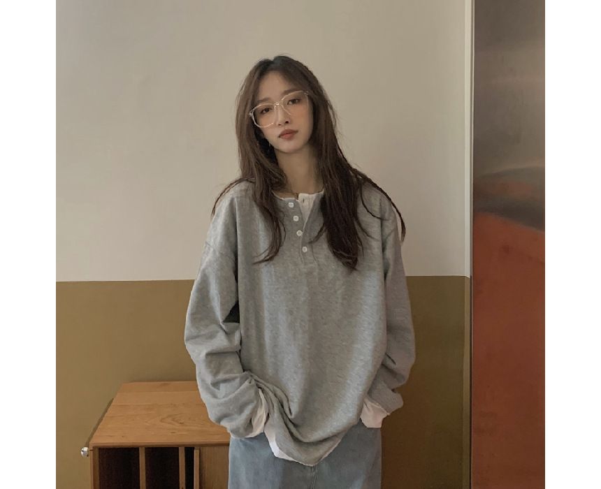 Mock Long-Sleeve T-Shirt Two-Piece Henley