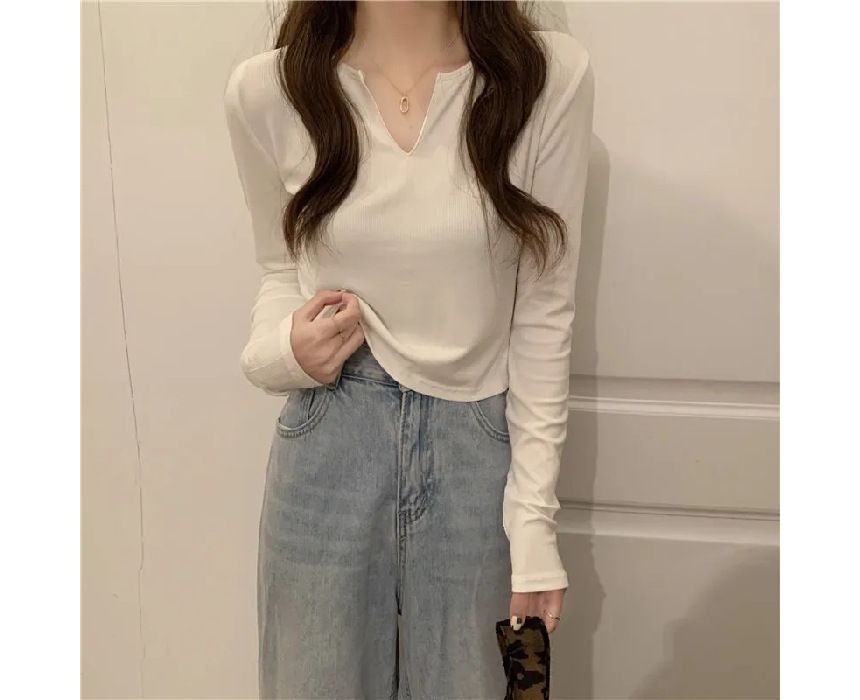 T-Shirt Plain Neck Long-Sleeve Notch