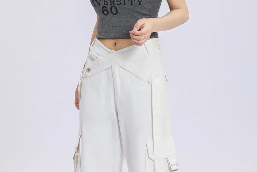 V Waistline Straight-Fit Wide-Leg Cargo Pants